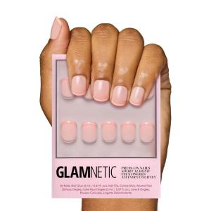 imageGlamnetic Press On Nails  Mrs  Short Almond Fake Nails with French Tips and Glossy Glazed Finish Salon Quality  15 Sizes  30 Nail Kit with GlueFrench Peach