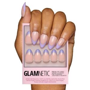 imageGlamnetic Press On Nails  Mrs  Short Almond Fake Nails with French Tips and Glossy Glazed Finish Salon Quality  15 Sizes  30 Nail Kit with GlueFrench Lilac