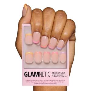 imageGlamnetic Press On Nails  Mrs  Short Almond Fake Nails with French Tips and Glossy Glazed Finish Salon Quality  15 Sizes  30 Nail Kit with GlueMacarons