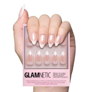 imageGlamnetic Press On Nails  Mrs  Short Almond Fake Nails with French Tips and Glossy Glazed Finish Salon Quality  15 Sizes  30 Nail Kit with GlueMrs