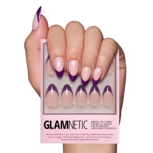 imageGlamnetic Press On Nails  Mrs  Short Almond Fake Nails with French Tips and Glossy Glazed Finish Salon Quality  15 Sizes  30 Nail Kit with GluePlum
