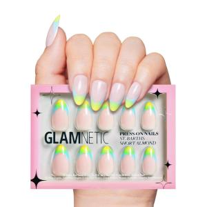 imageGlamnetic Press On Nails  Mrs  Short Almond Fake Nails with French Tips and Glossy Glazed Finish Salon Quality  15 Sizes  30 Nail Kit with GlueSt Barths