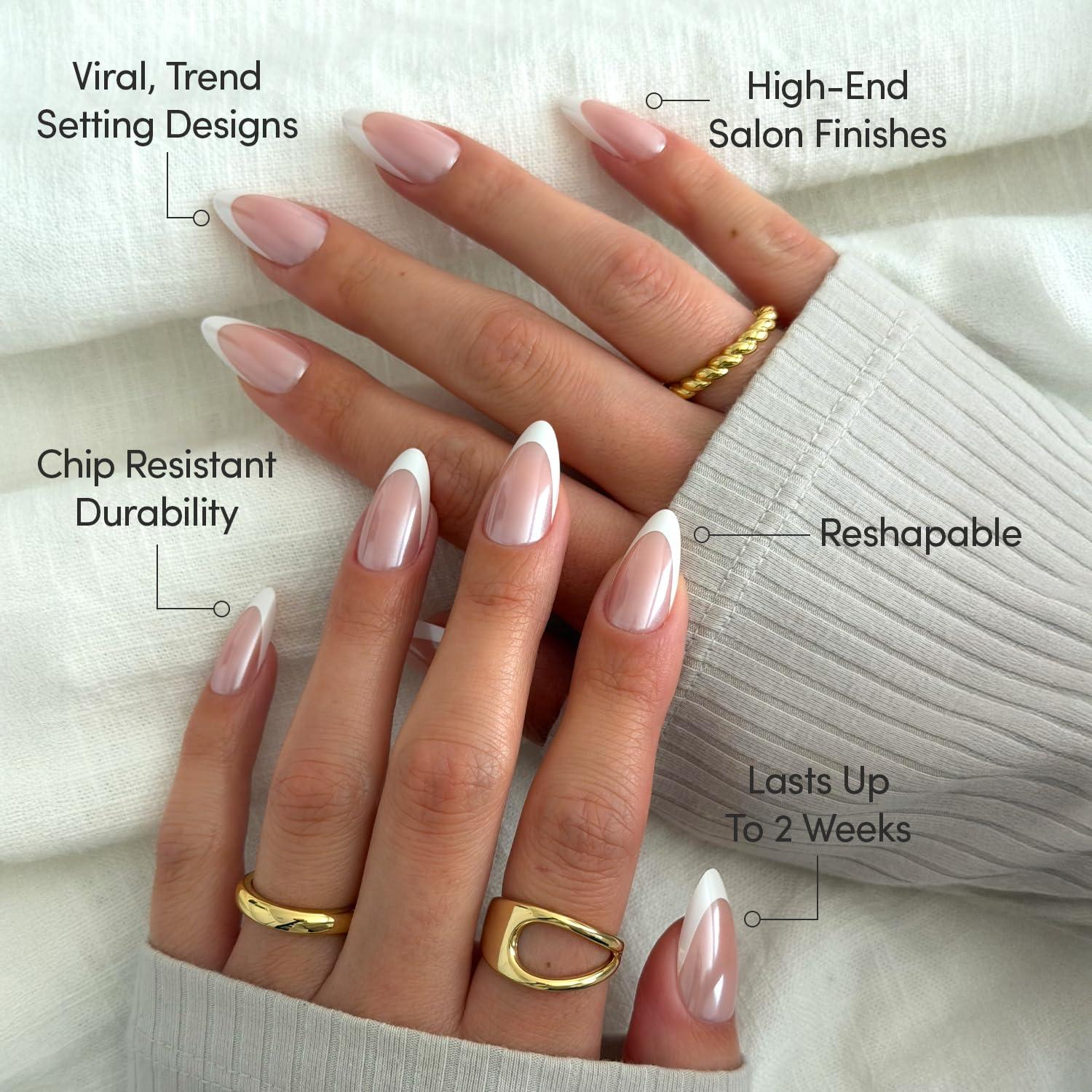 imageGlamnetic Press On Nails  Oat Milk  Medium Coffin White Fake Nails Salon Quality Milky Nails  15 Sizes  30 Nail Kit with Glue2E  Mother Pearl