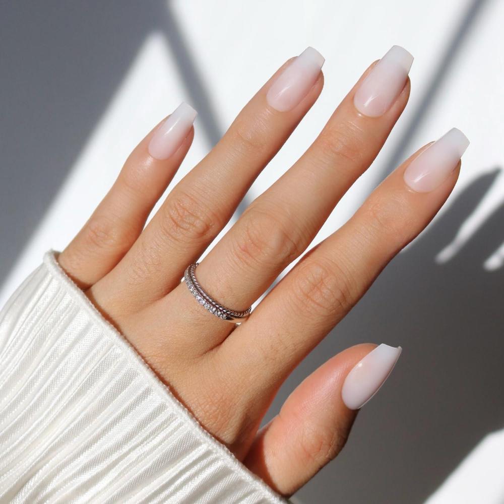 imageGlamnetic Press On Nails  Oat Milk  Medium Coffin White Fake Nails Salon Quality Milky Nails  15 Sizes  30 Nail Kit with Glue6F  Oat Milk
