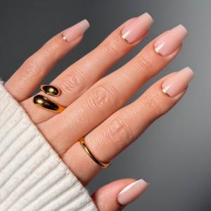 imageGlamnetic Press On Nails  Oat Milk  Medium Coffin White Fake Nails Salon Quality Milky Nails  15 Sizes  30 Nail Kit with Glue1E  Gold Goals
