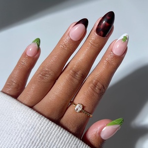 image:imageGlamnetic Press On Nails  Antipasto  Short Almond Fake Nails with Olives Tortoiseshell amp 3D Nail Art  Salon Quality Summer Nails  15 Sizes  30 Nail Kit with GlueAntipasto