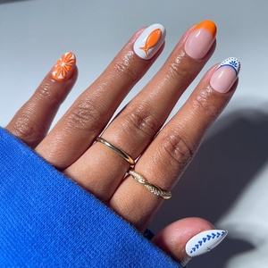 image:imageGlamnetic Press On Nails  Antipasto  Short Almond Fake Nails with Olives Tortoiseshell amp 3D Nail Art  Salon Quality Summer Nails  15 Sizes  30 Nail Kit with GlueCitrus Coast
