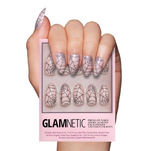 image:imageGlamnetic Black Lady Press On Nails  Short Almond Fake Nails  30 Pc Kit  Halloweenready Black press on nails for women Glitter glueon set Waterproof chipresistant up to 2 weeks wear