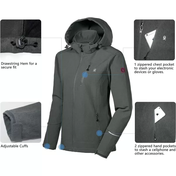 Little Donkey Andy Women's Softshell Jacket Ski Jacket with Removable Hood, Fleece Lined and Water Repellent