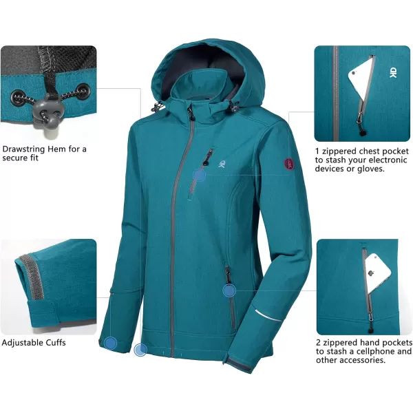 Little Donkey Andy Women's Softshell Jacket Ski Jacket with Removable Hood, Fleece Lined and Water Repellent
