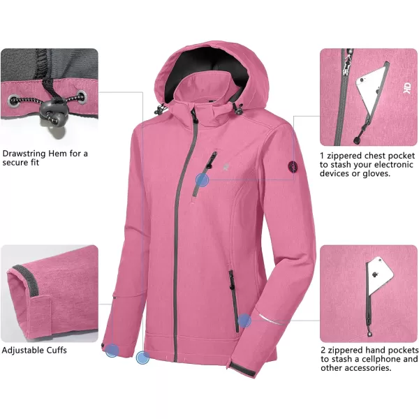 Little Donkey Andy Women's Softshell Jacket Ski Jacket with Removable Hood, Fleece Lined and Water Repellent