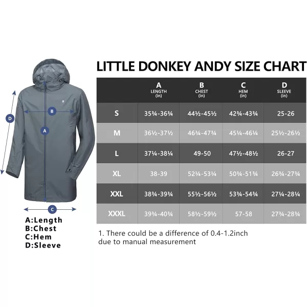Little Donkey Andy Men's Waterproof Rain Jacket Outdoor Lightweight Mountain Windbreaker Long Coat for Hiking,Golf,Travel