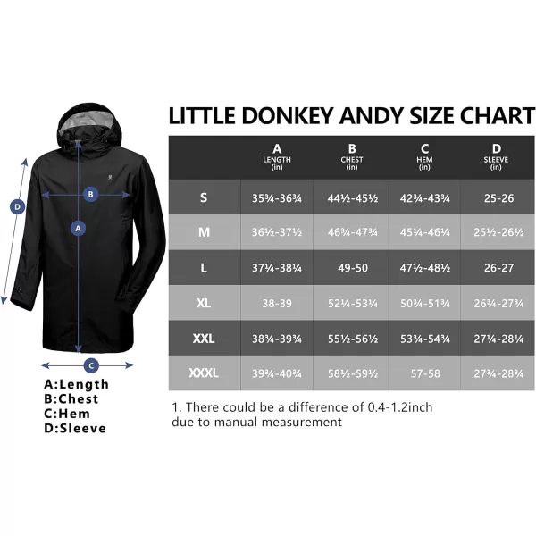 Little Donkey Andy Men's Waterproof Rain Jacket Outdoor Lightweight Mountain Windbreaker Long Coat for Hiking,Golf,Travel