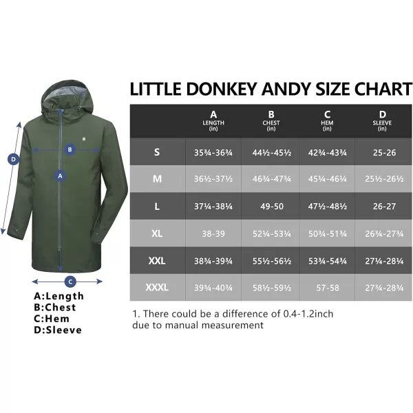 Little Donkey Andy Men's Waterproof Rain Jacket Outdoor Lightweight Mountain Windbreaker Long Coat for Hiking,Golf,Travel