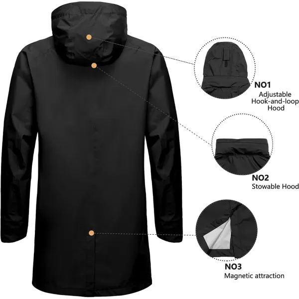 Little Donkey Andy Men's Waterproof Rain Jacket Outdoor Lightweight Mountain Windbreaker Long Coat for Hiking,Golf,Travel
