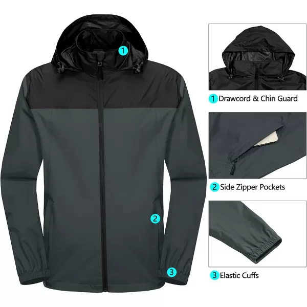 Little Donkey Andy Mens Packable Waterproof Ultralight Rain Jacket Lightweight Hooded Raincoat Hiking Travel