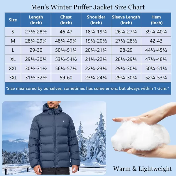 Little Donkey Andy Men's Puffer Jacket Lightweight Warm Winter Coat With 4 Pockets Full Zip Windproof Insulated Hooded Jacket
