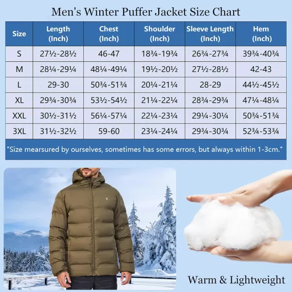 Little Donkey Andy Men's Puffer Jacket Lightweight Warm Winter Coat With 4 Pockets Full Zip Windproof Insulated Hooded Jacket