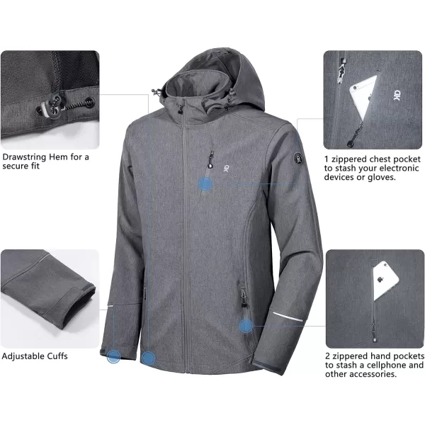Little Donkey Andy Men's Softshell Jacket Ski Jacket with Removable Hood, Fleece Lined and Water Repellent