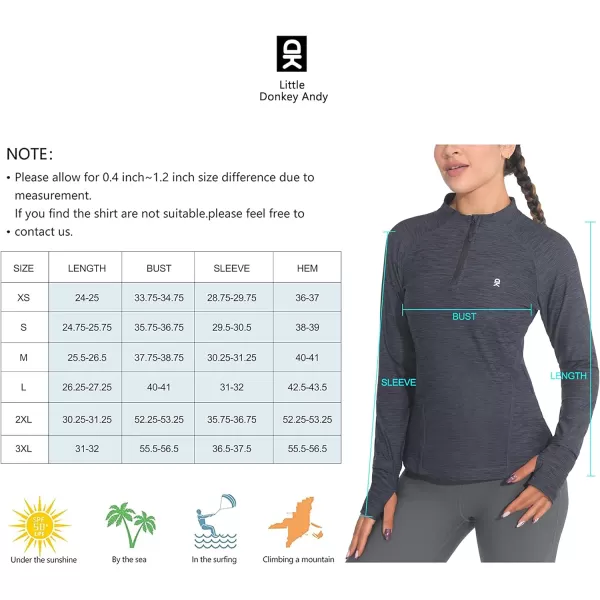 Little Donkey Andy Women's Lightweight Quarter Zip Pullover, UPF 50 Long Sleeve Athletic Shirts for Running Golf Workout