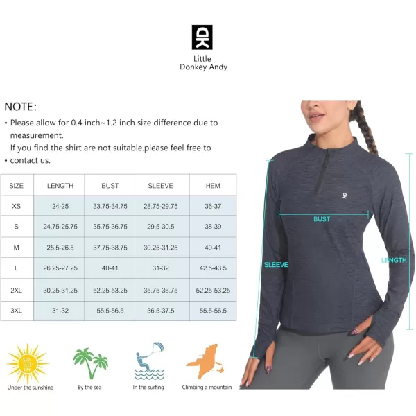 Little Donkey Andy Women's Lightweight Quarter Zip Pullover, UPF 50 Long Sleeve Athletic Shirts for Running Golf Workout