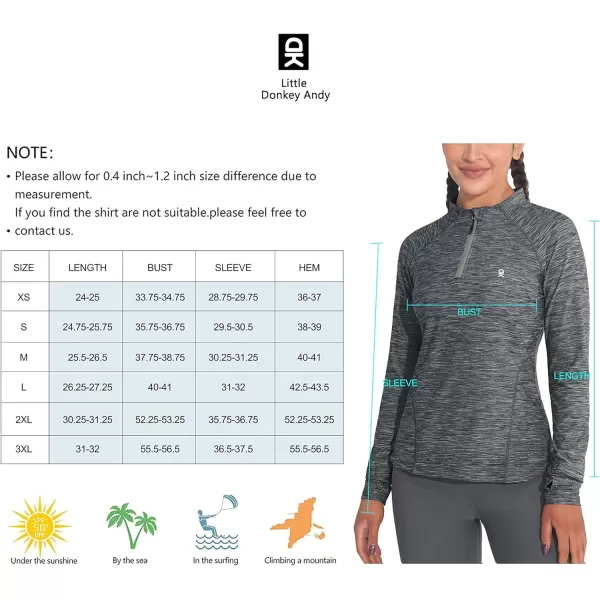 Little Donkey Andy Women's Lightweight Quarter Zip Pullover, UPF 50 Long Sleeve Athletic Shirts for Running Golf Workout