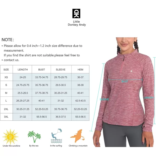 Little Donkey Andy Women's Lightweight Quarter Zip Pullover, UPF 50 Long Sleeve Athletic Shirts for Running Golf Workout