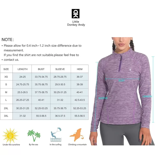Little Donkey Andy Women's Lightweight Quarter Zip Pullover, UPF 50 Long Sleeve Athletic Shirts for Running Golf Workout