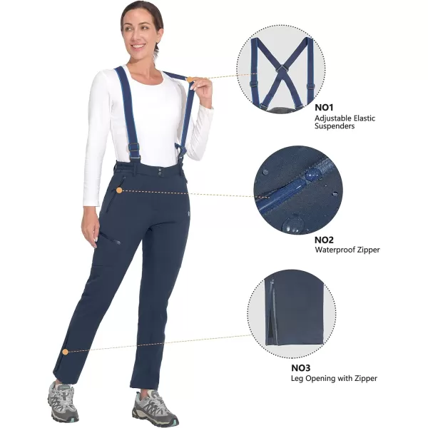 Little Donkey Andy Women's Skiing Bibs Fleece Lined Snow Pants, Winter Water-Repellent Snowboard Pants with Suspenders