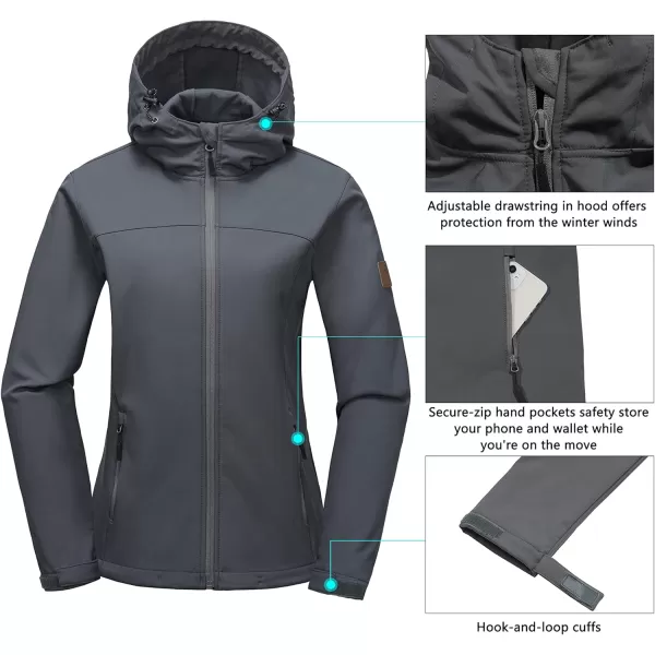Little Donkey Andy Women's Softshell Jacket Hooded Windproof Fleece Lined Jackets, Water Repellent and Lightweight