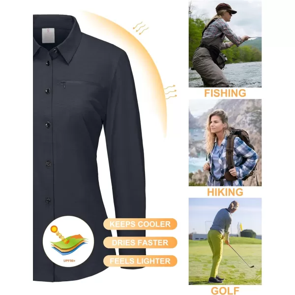 Little Donkey Andy Women's UPF 50+ UV Protection Shirts, Long Sleeve Button Down Blouses Tops for Fishing, Hiking