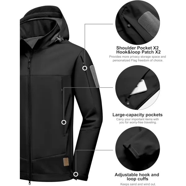 Little Donkey Andy Mens Water-Repellent Softshell Jacket, Hooded Military Tactical Jacket with Thermal Fleece Lined