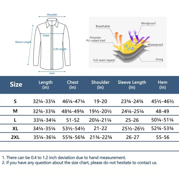 Little Donkey Andy Men's Waterproof Mid-Length Trench Coat, Lightweight Long Rain Coat, Single Breasted Overcoat