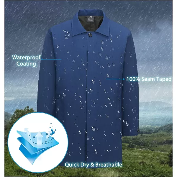Little Donkey Andy Men's Waterproof Mid-Length Trench Coat, Lightweight Long Rain Coat, Single Breasted Overcoat