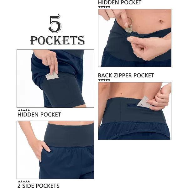 Little Donkey Andy Women's Quick-Dry Running Shorts, High Waist Stretch Workout Hiking Bicycle Athletic Shorts with Liner