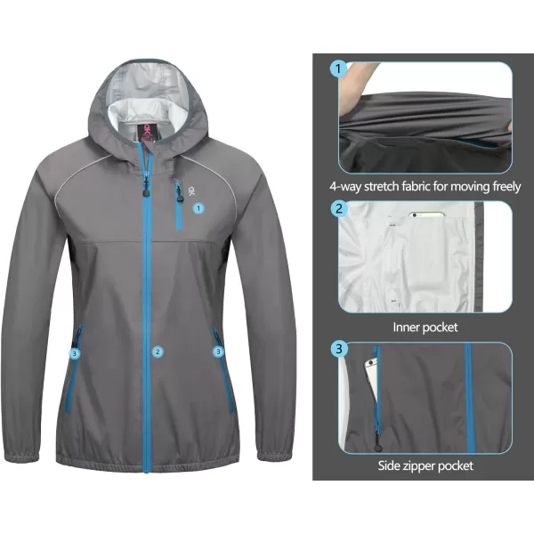 Little Donkey Andy Women's Rain Cycling Stretch Jacket with Hood, Windproof and Waterproof, Ultralight Packable
