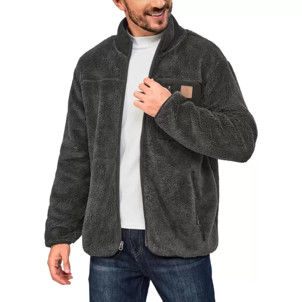 Little Donkey Andy Men's Fleece Lined Jacket Fuzzy Sherpa Full Zip Thermal Coat Lightweight Outwear for Fall Winter