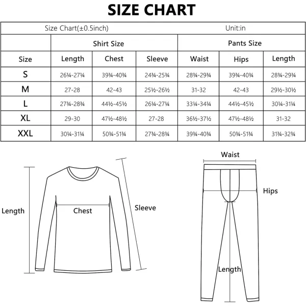 Little Donkey Andy Men's Fleece Lined Thermals Underwear Base Layer Set Long Johns Top Bottom Cold Weather