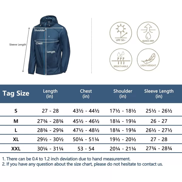 Little Donkey Andy Men’s UPF 50+ Sun Protection Jacket Packable Lightweight Full Zip Hoodie for Running Travel Outdoors