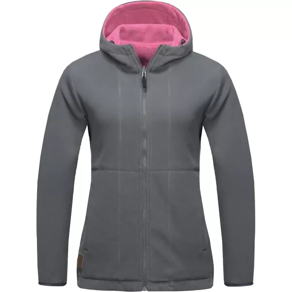 Little Donkey Andy Women's Reversible Long Fleece Jacket Full Zip Polar Fleece Hoodie Lightweight Soft Warm Winter Coat