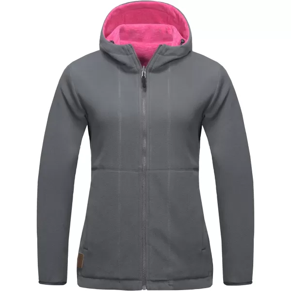 Little Donkey Andy Women's Reversible Long Fleece Jacket Full Zip Polar Fleece Hoodie Lightweight Soft Warm Winter Coat