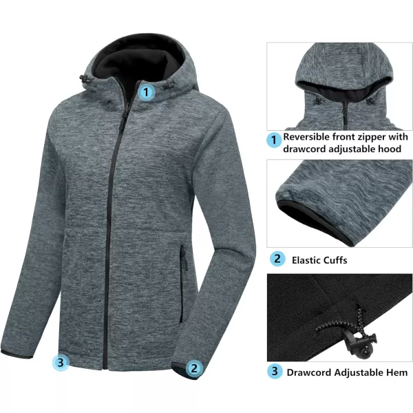 Little Donkey Andy Women's Reversible Long Fleece Jacket Full Zip Polar Fleece Hoodie Lightweight Soft Warm Winter Coat