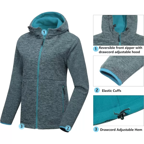 Little Donkey Andy Women's Reversible Long Fleece Jacket Full Zip Polar Fleece Hoodie Lightweight Soft Warm Winter Coat