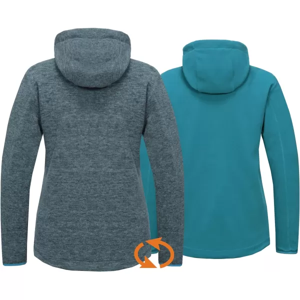 Little Donkey Andy Women's Reversible Long Fleece Jacket Full Zip Polar Fleece Hoodie Lightweight Soft Warm Winter Coat