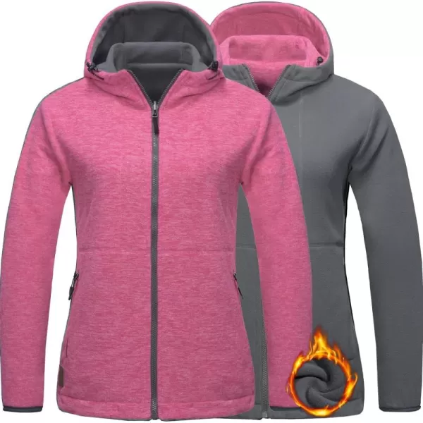 Little Donkey Andy Women's Reversible Long Fleece Jacket Full Zip Polar Fleece Hoodie Lightweight Soft Warm Winter Coat