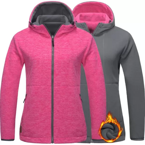 Little Donkey Andy Women's Reversible Long Fleece Jacket Full Zip Polar Fleece Hoodie Lightweight Soft Warm Winter Coat