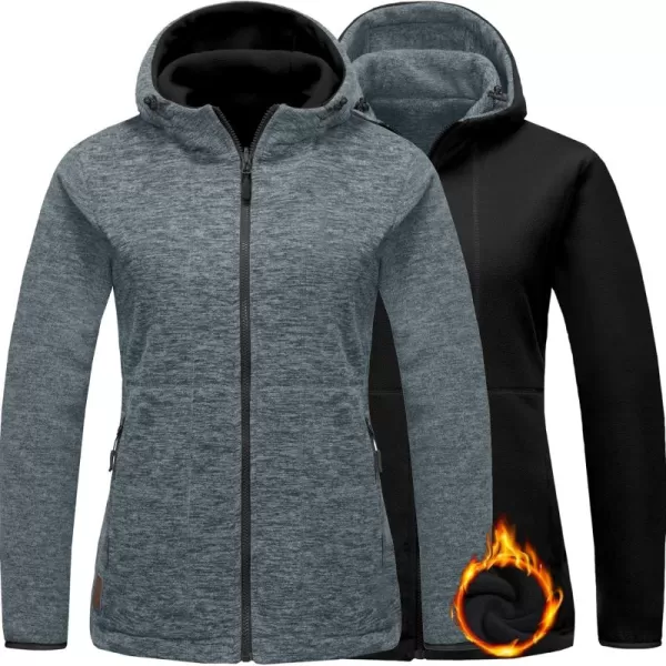 Little Donkey Andy Women's Reversible Long Fleece Jacket Full Zip Polar Fleece Hoodie Lightweight Soft Warm Winter Coat