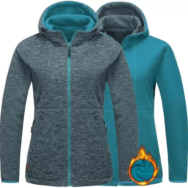 Little Donkey Andy Women's Reversible Long Fleece Jacket Full Zip Polar Fleece Hoodie Lightweight Soft Warm Winter Coat