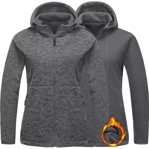 Little Donkey Andy Women's Reversible Long Fleece Jacket Full Zip Polar Fleece Hoodie Lightweight Soft Warm Winter Coat