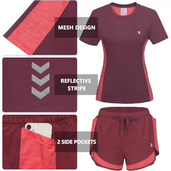 Little Donkey Andy Women 2 Piece Workout Sets Slim Fit Shirt and Mesh Short with Pocket Running Gym Sport Tracksuit Sets